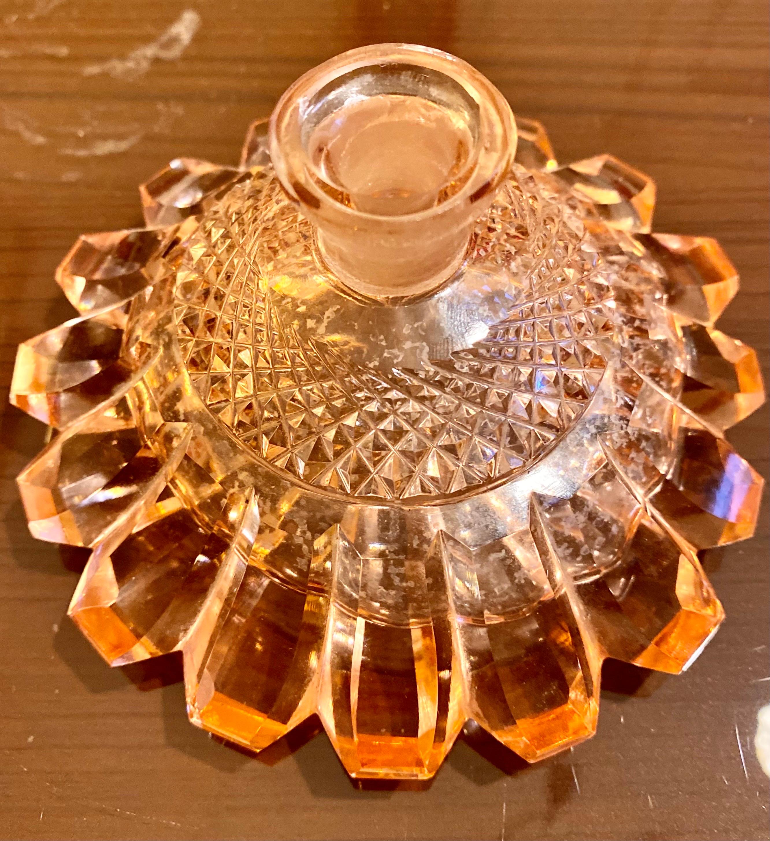 Mid-20th Century Tall Art Deco Czech Perfume Bottle in Peach Alexandrite Crystal 