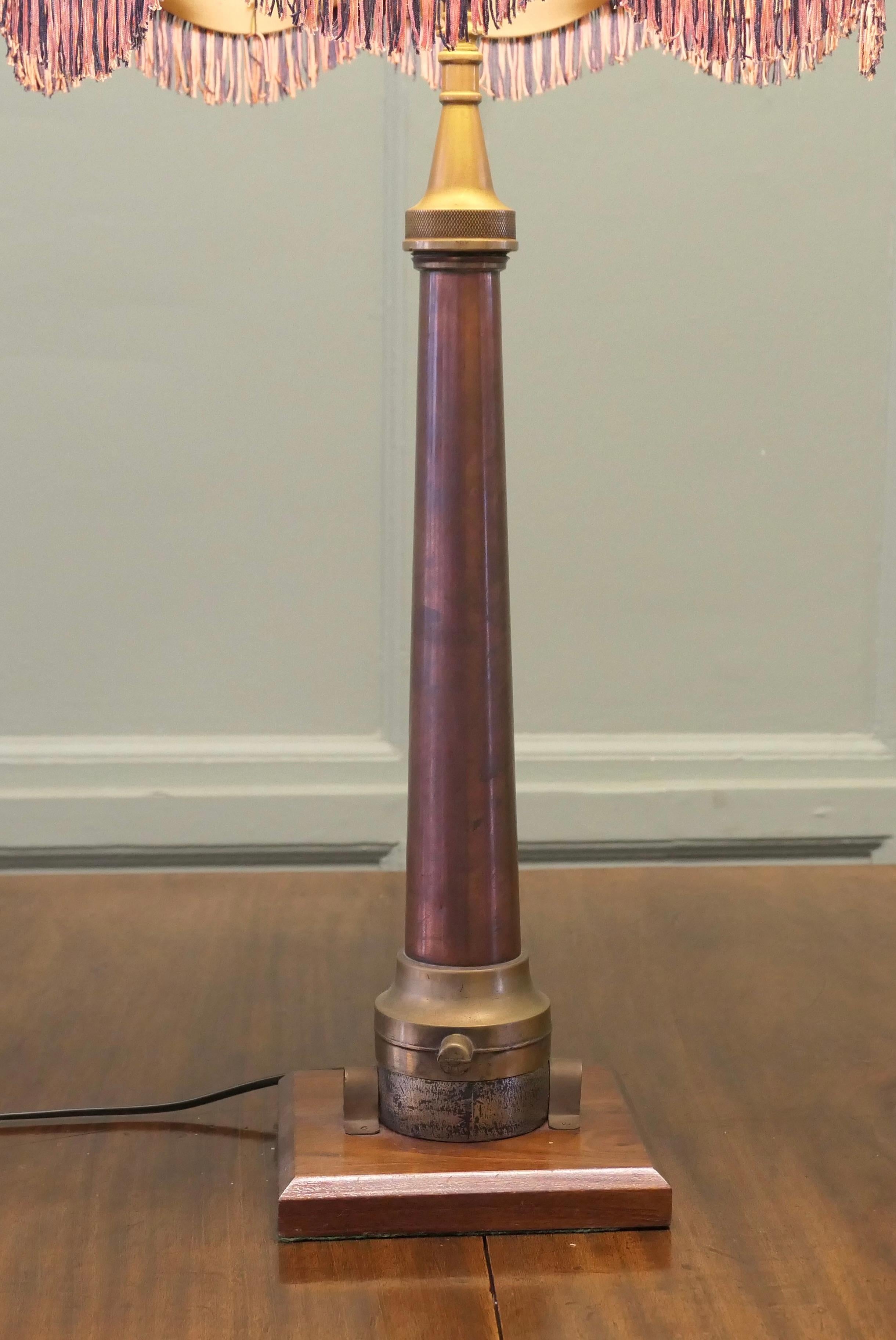 Industrial Tall Art Deco Fire Hose Copper and Brass Table Lamp For Sale