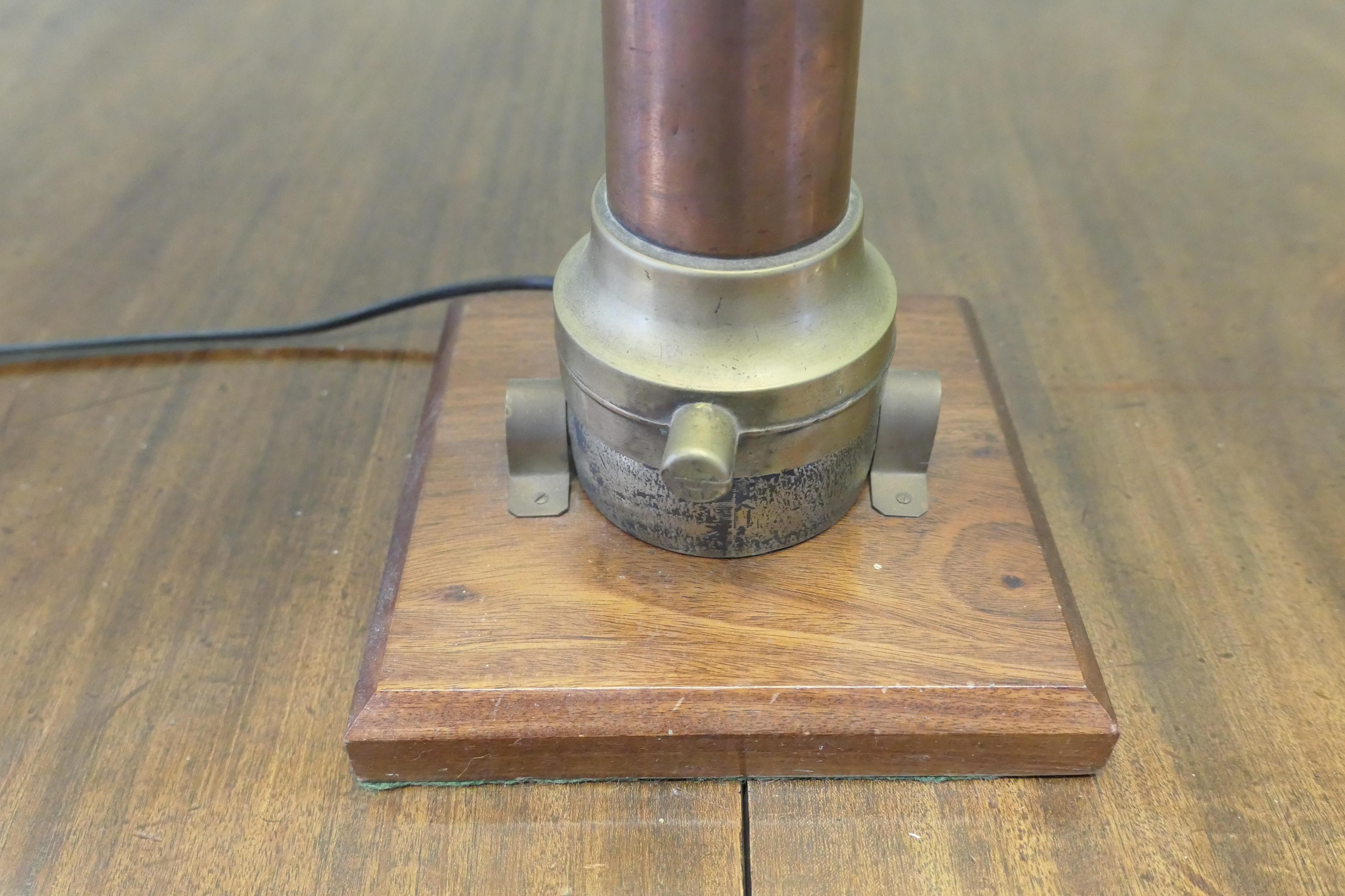 Mid-20th Century Tall Art Deco Fire Hose Copper and Brass Table Lamp For Sale