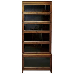 Antique Tall Art Deco Golden Oak Barrister Waterfall Bookcase, Made by Gumm