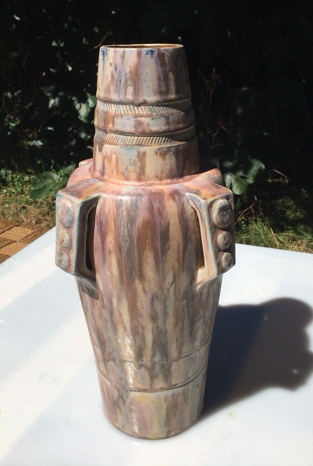 Tall Art Deco pottery vase Charles Greber, circa 1930
Primitive style with handles.