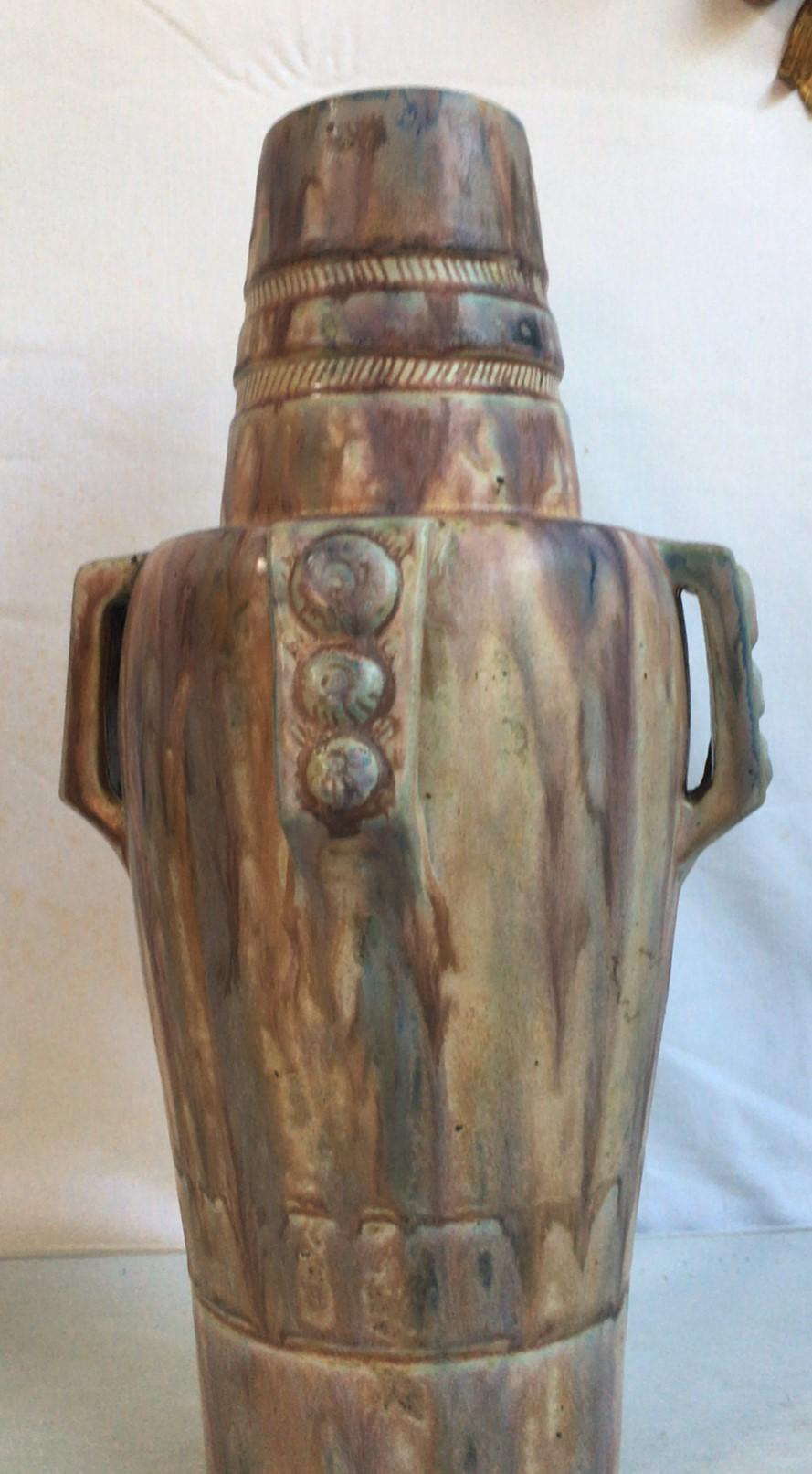 French Tall Art Deco Pottery Vase Charles Greber, circa 1930 For Sale