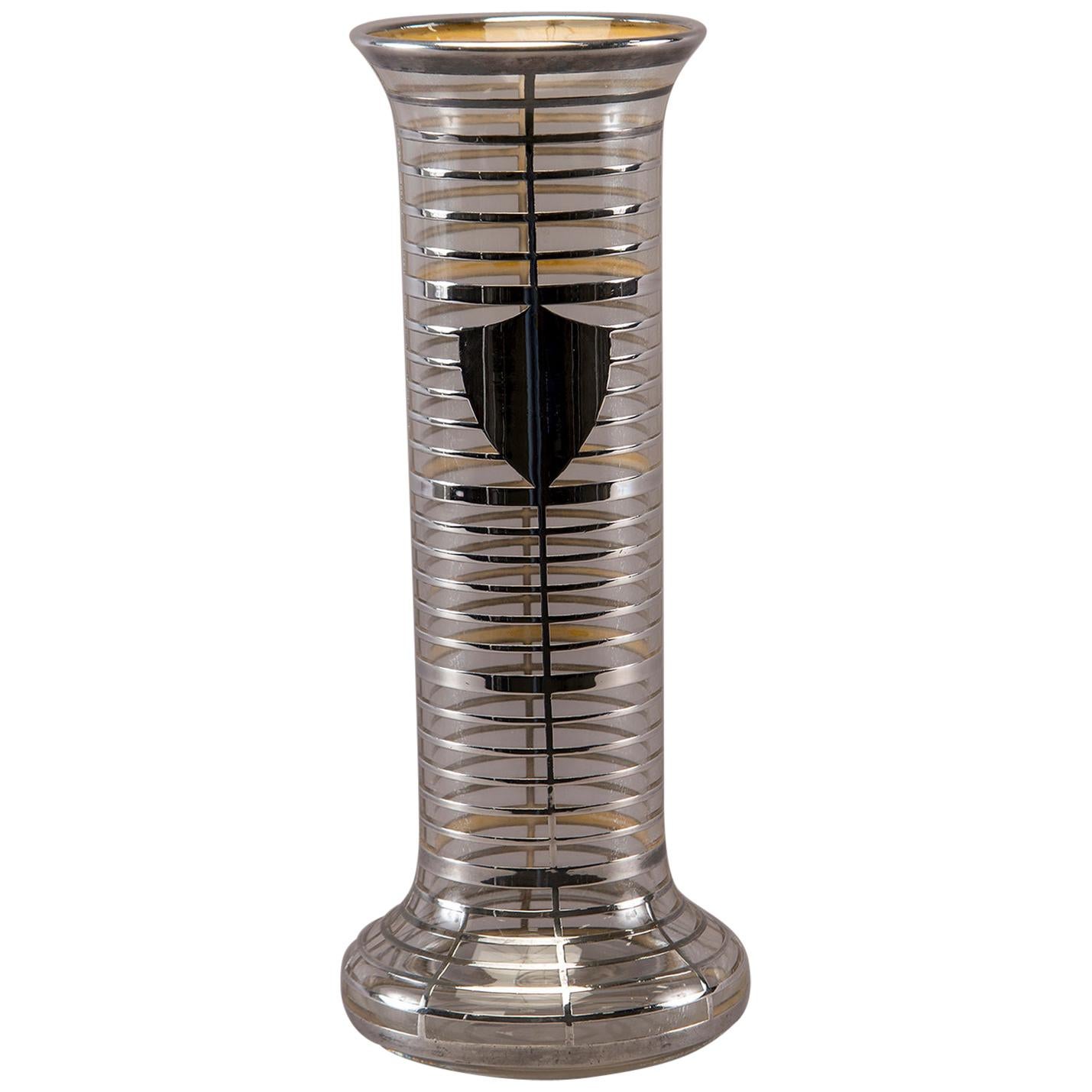 Tall Art Deco Silver Overlay Vase For Sale