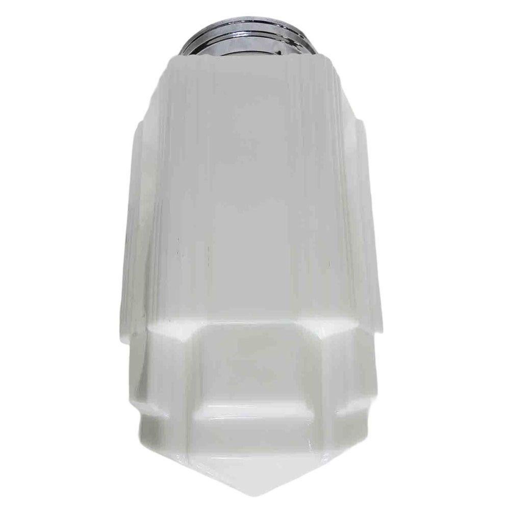 American Tall Art Deco Stepped Skyscraper Ceiling Glass Globe Pendant, 4 Available For Sale