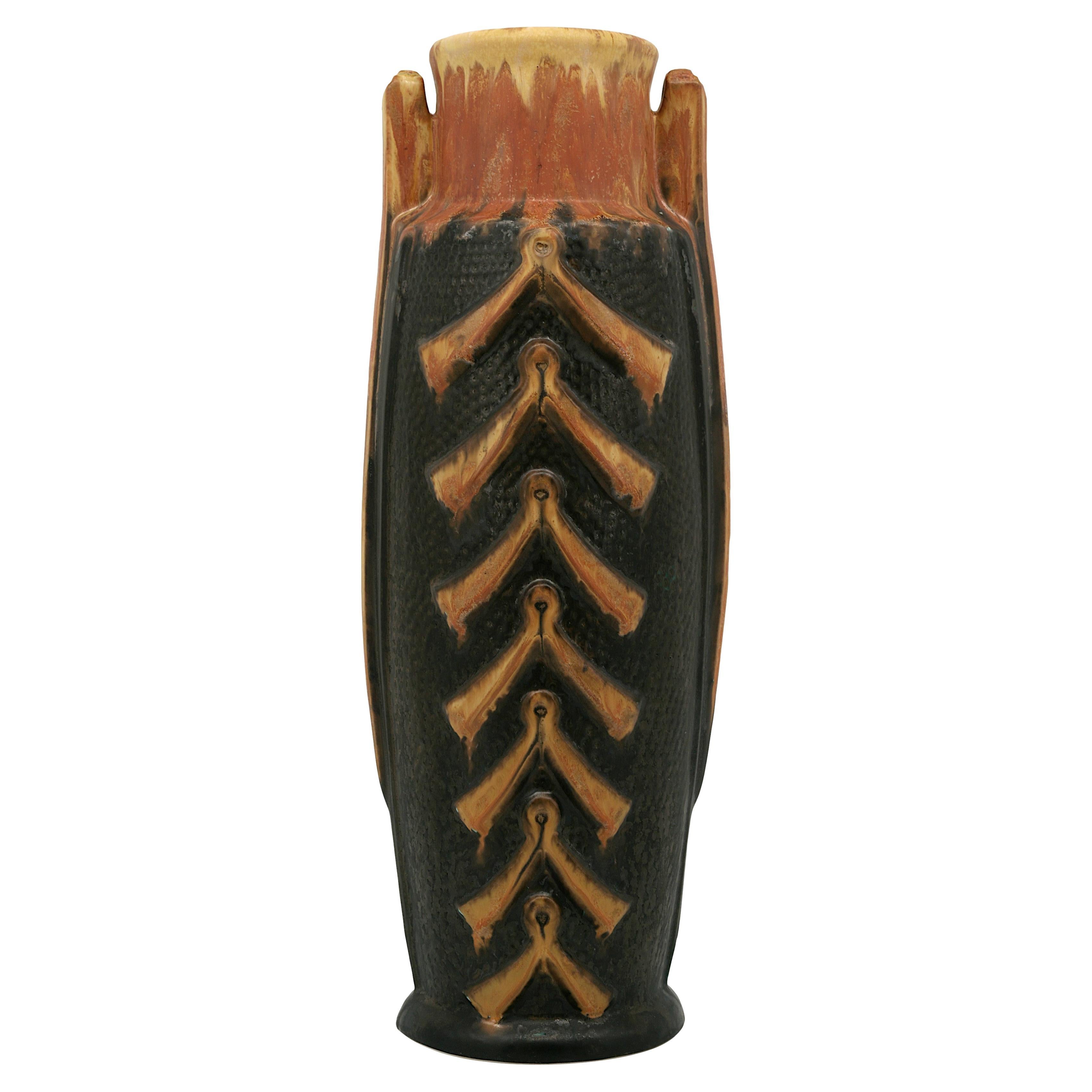 Vaso alto in gres Art Déco di Gilbert Metenier, Francia, 1920, firmato