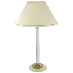 Tall Art Deco Table Lamp in Crystal and Green Glass from Saint Gobain