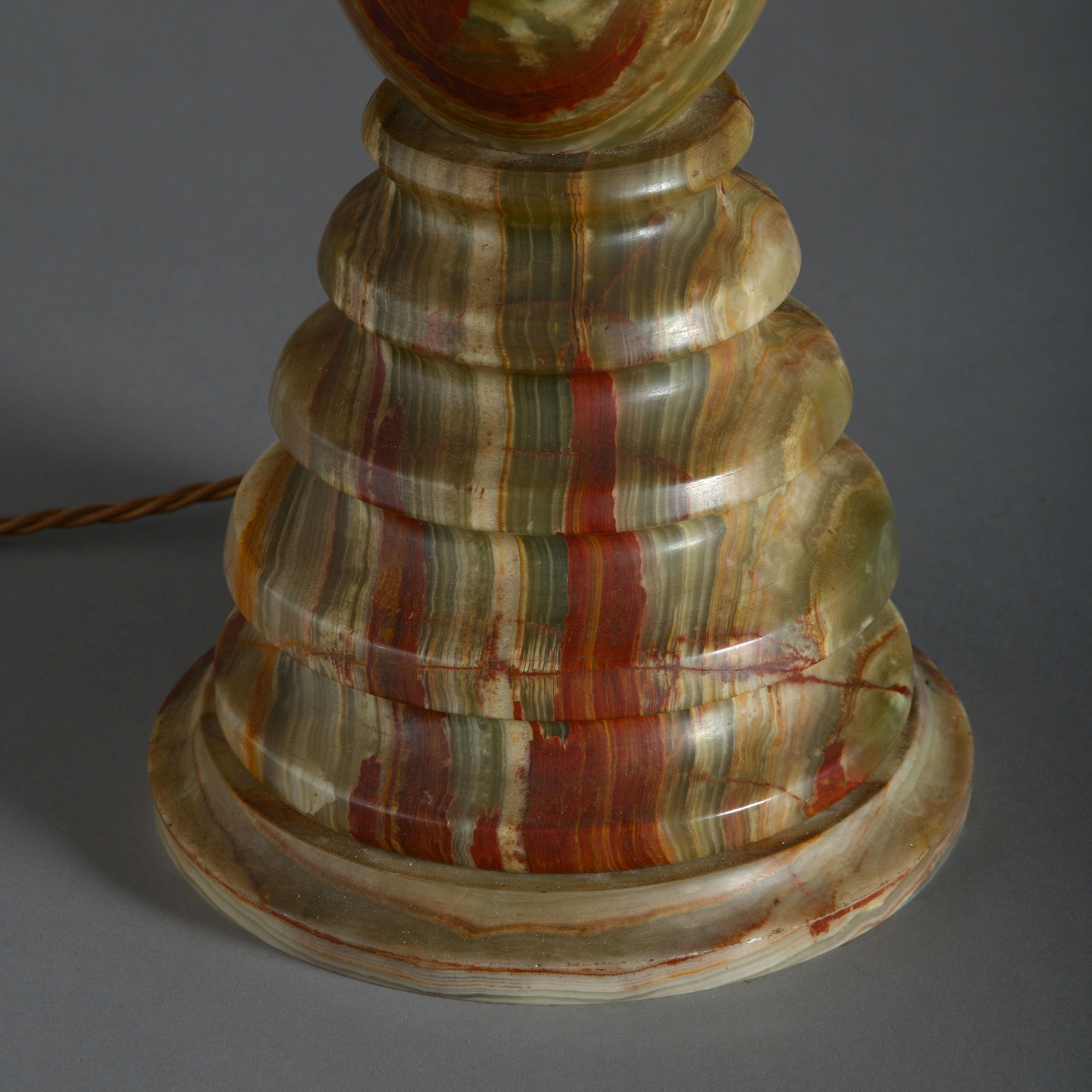 Tall Art Deco Turned Onyx Table Lamp In Good Condition In London, GB