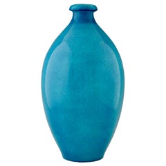 Tall Art Deco Vase Blue Craquelé Ceramic Boch Frères, Belgium, 1924