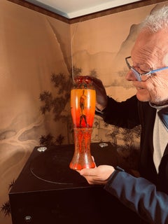 Tall Art Deco Vase Pyrography Vase Hand Painted, Signed K. Bowshall