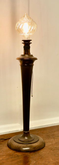 Tall Art Deco Table Lamp, Walnut and Copper, 30" Height, 1920s Design