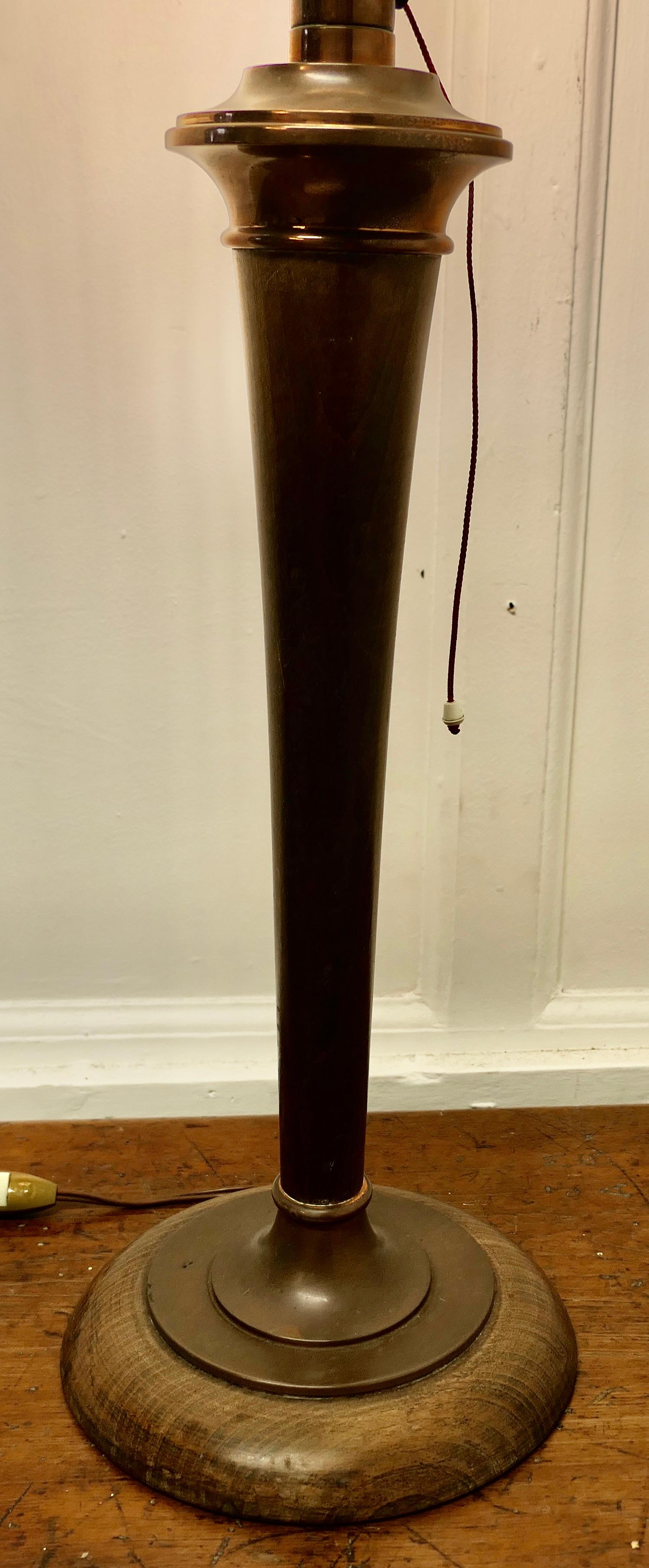 Early 20th Century Tall Art Deco Walnut and Copper Table Lamp    For Sale