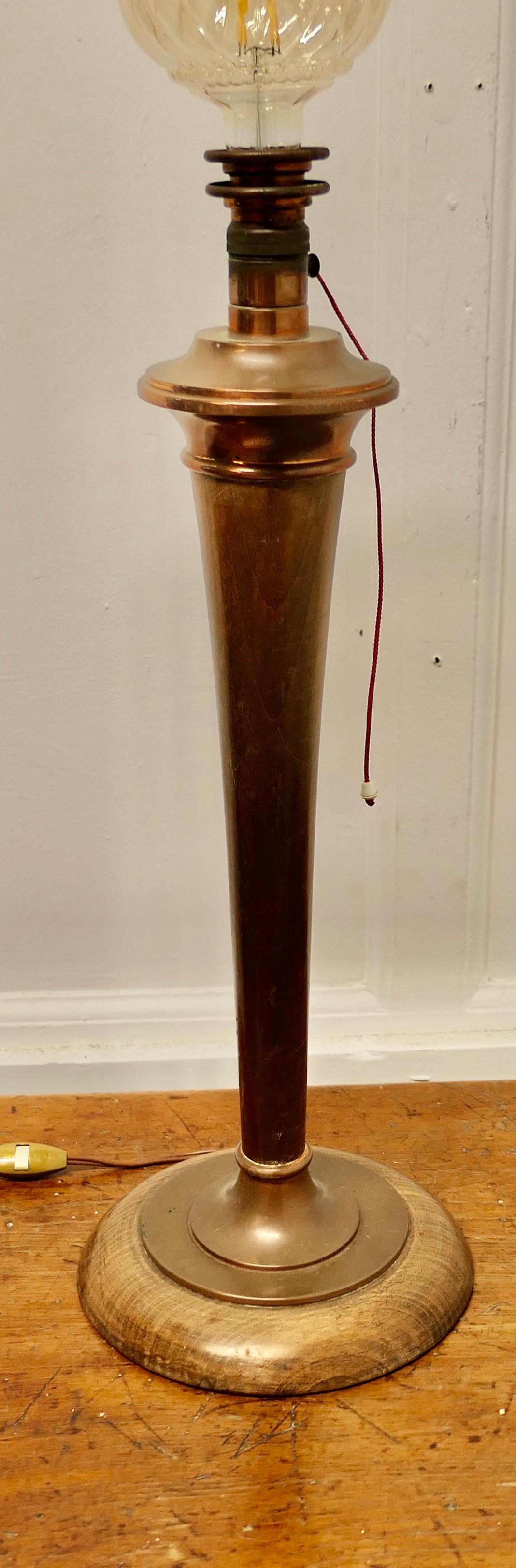 Tall Art Deco Walnut and Copper Table Lamp    For Sale 3