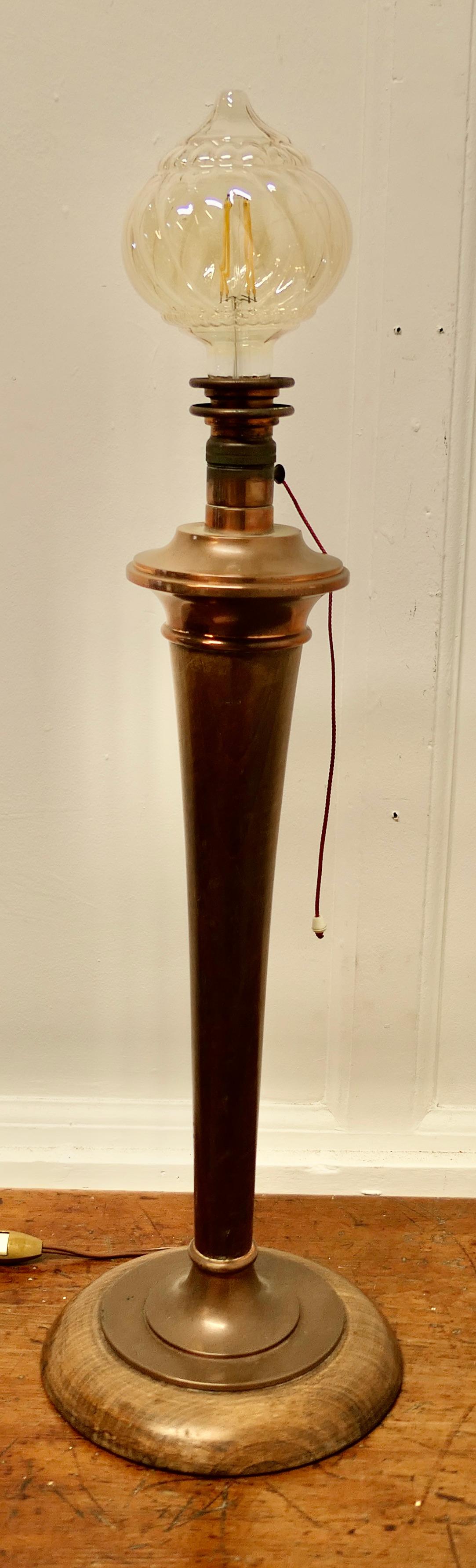 Tall Art Deco Walnut and Copper Table Lamp    For Sale 4