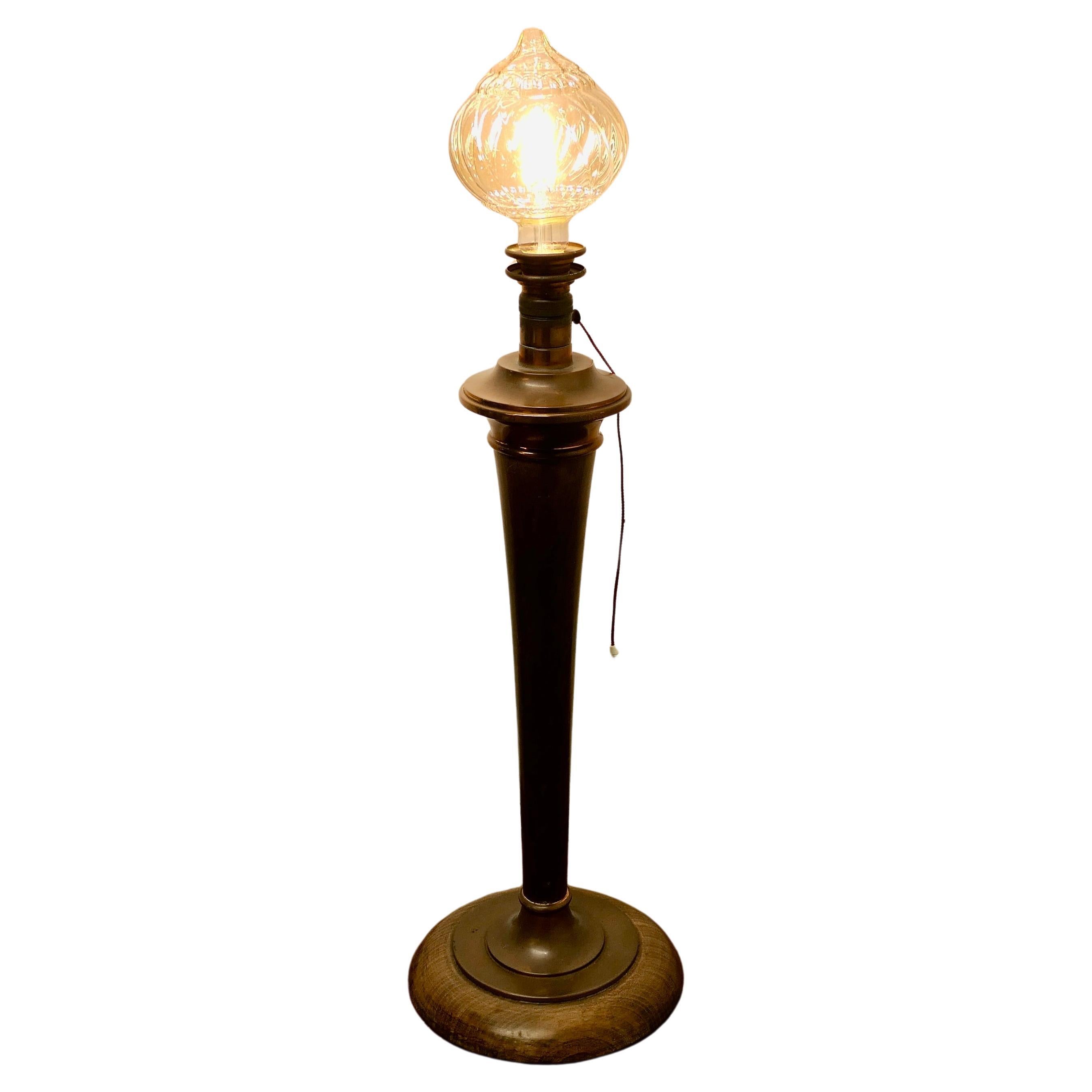 Tall Art Deco Walnut and Copper Table Lamp    For Sale