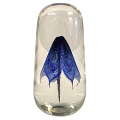 Vintage Tall Art Glass Blue Swirl Jellyfish Paperweight