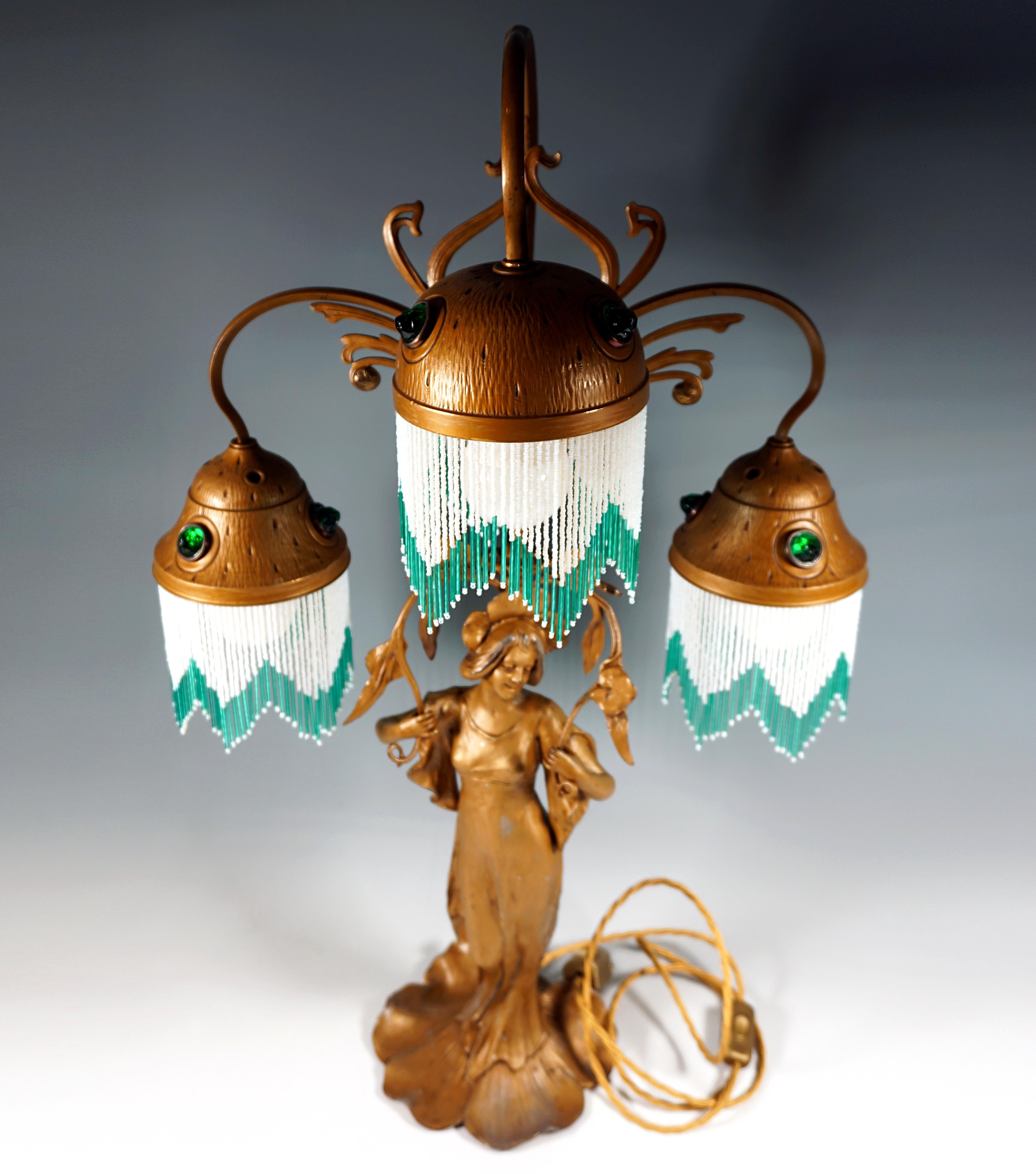 Unknown Tall Art Nouveau 3 Lights Table Lamp 'Flora', France, Around 1900 For Sale