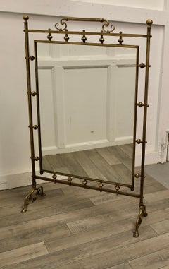 Tall Art Nouveau Brass and Mirror Fire Screen