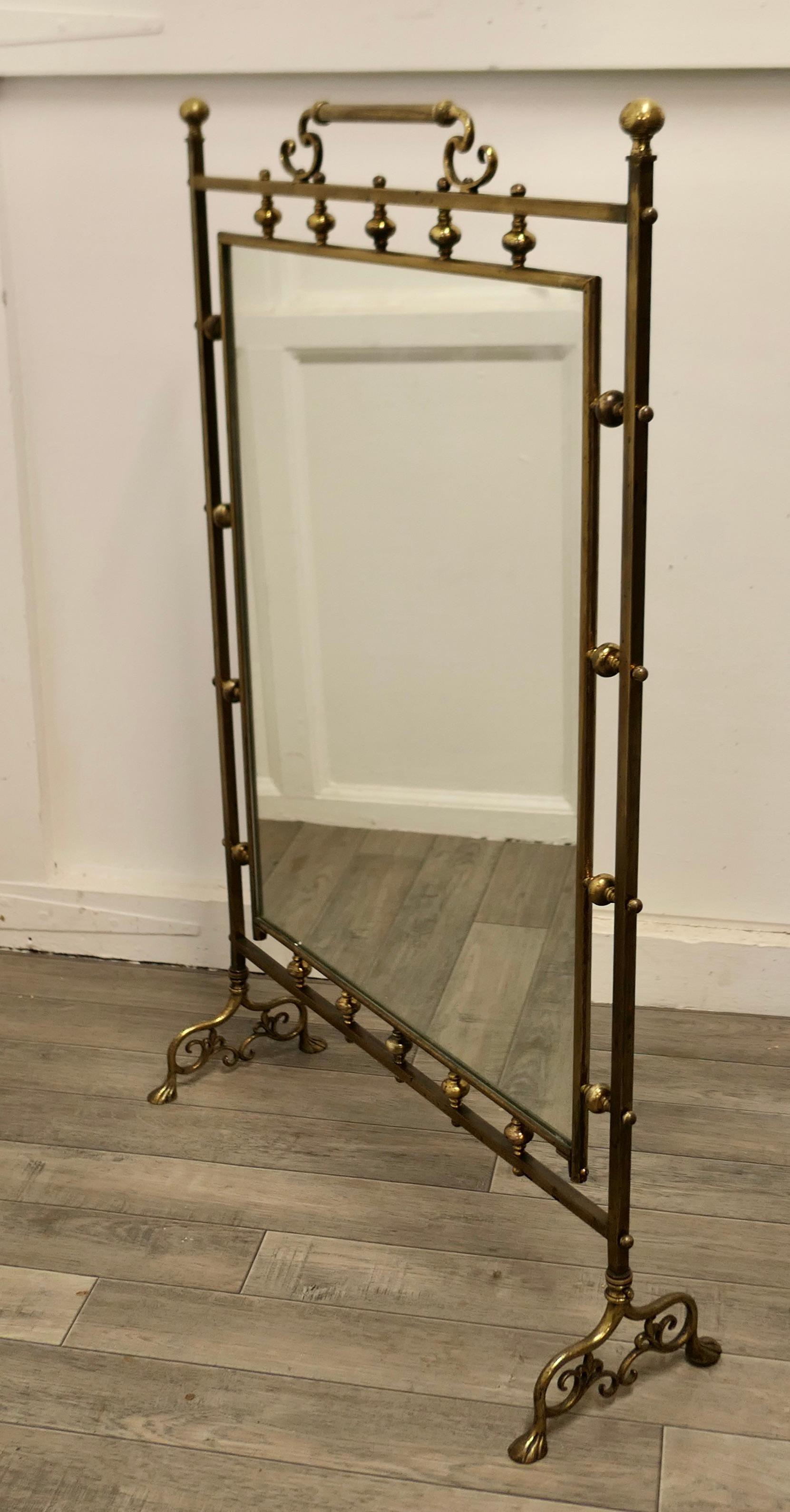 Tall Art Nouveau Brass and Mirror Fire Screen For Sale 1