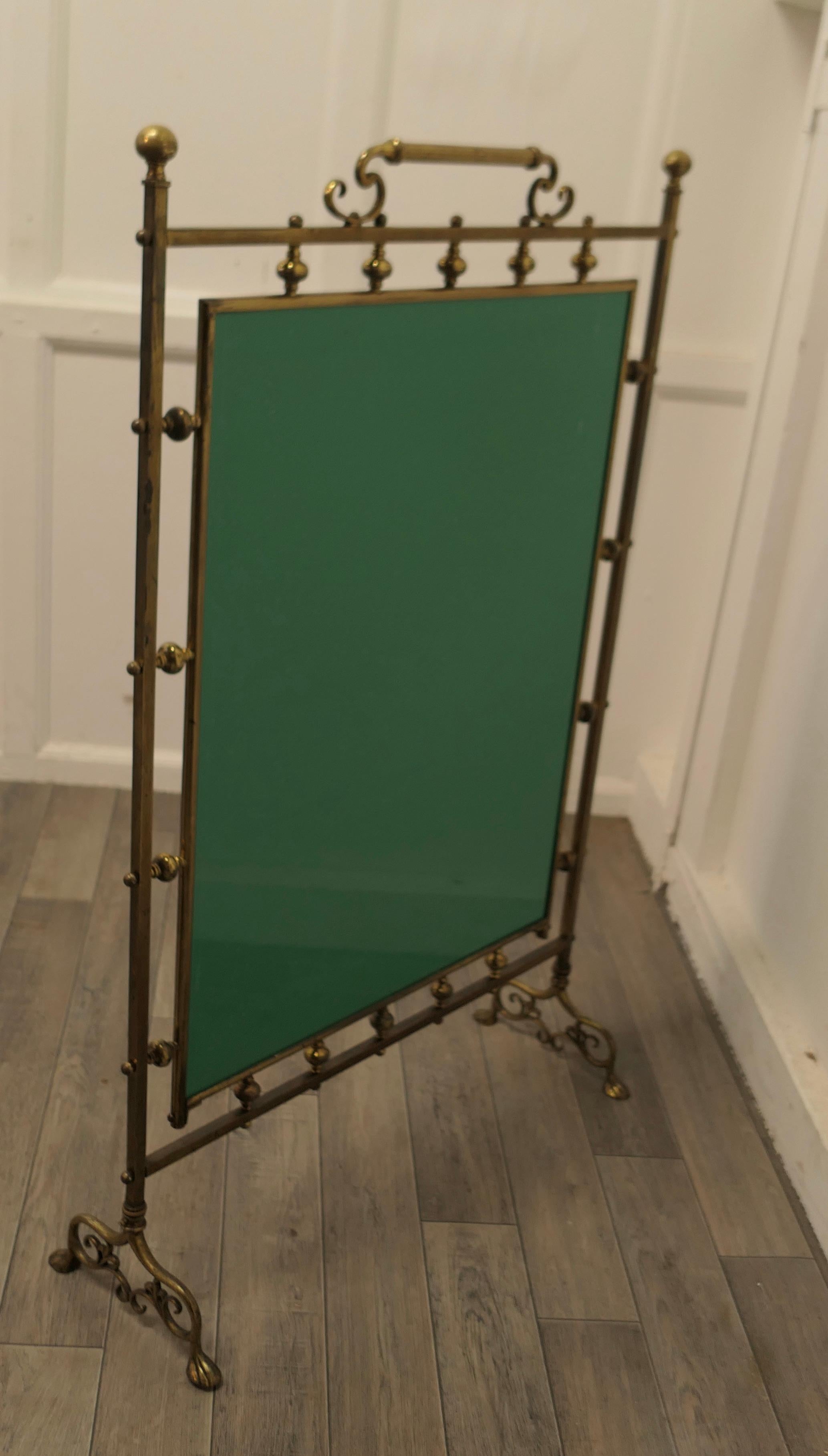 Tall Art Nouveau Brass and Mirror Fire Screen For Sale 2