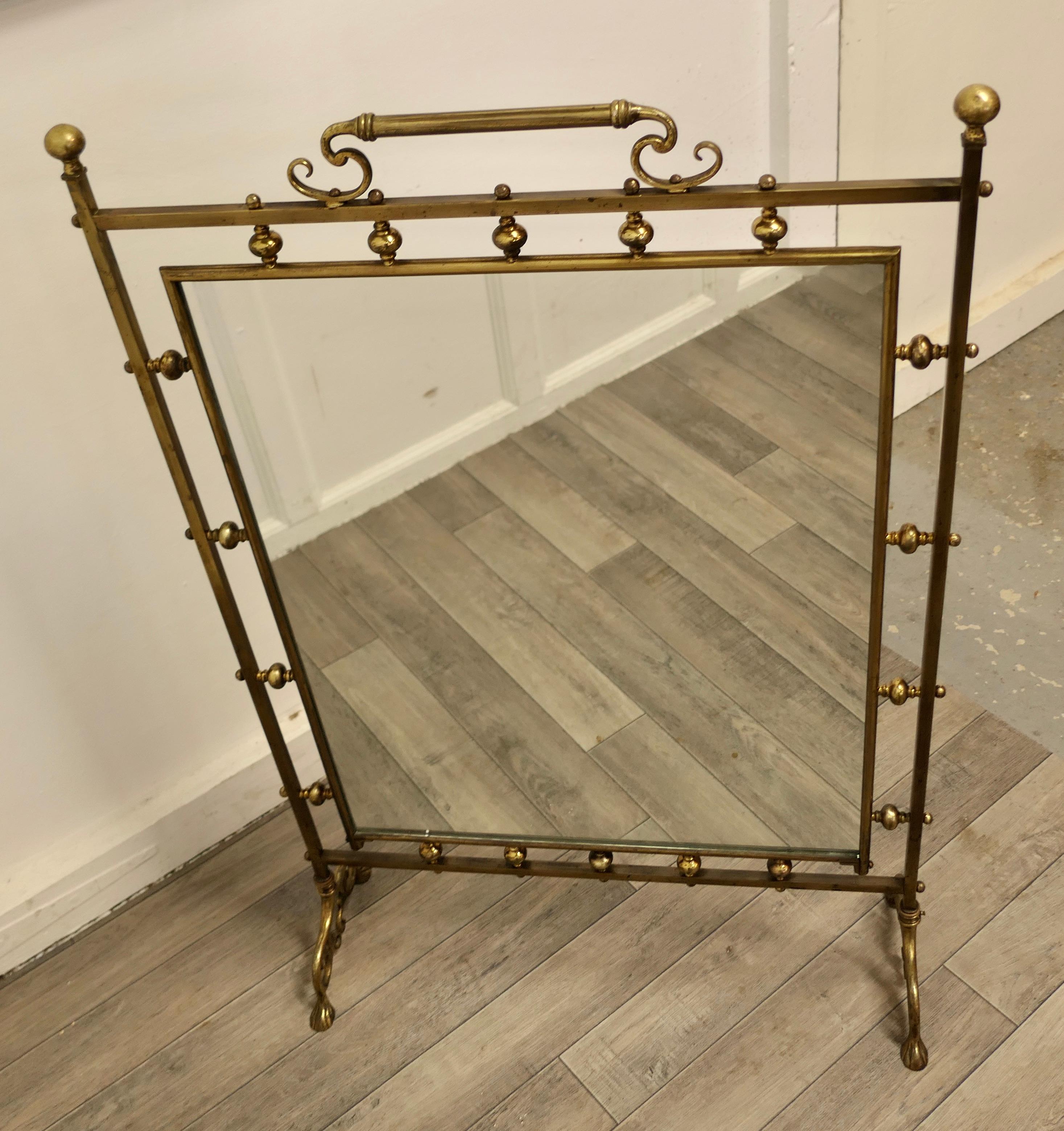 Tall Art Nouveau Brass and Mirror Fire Screen For Sale 3