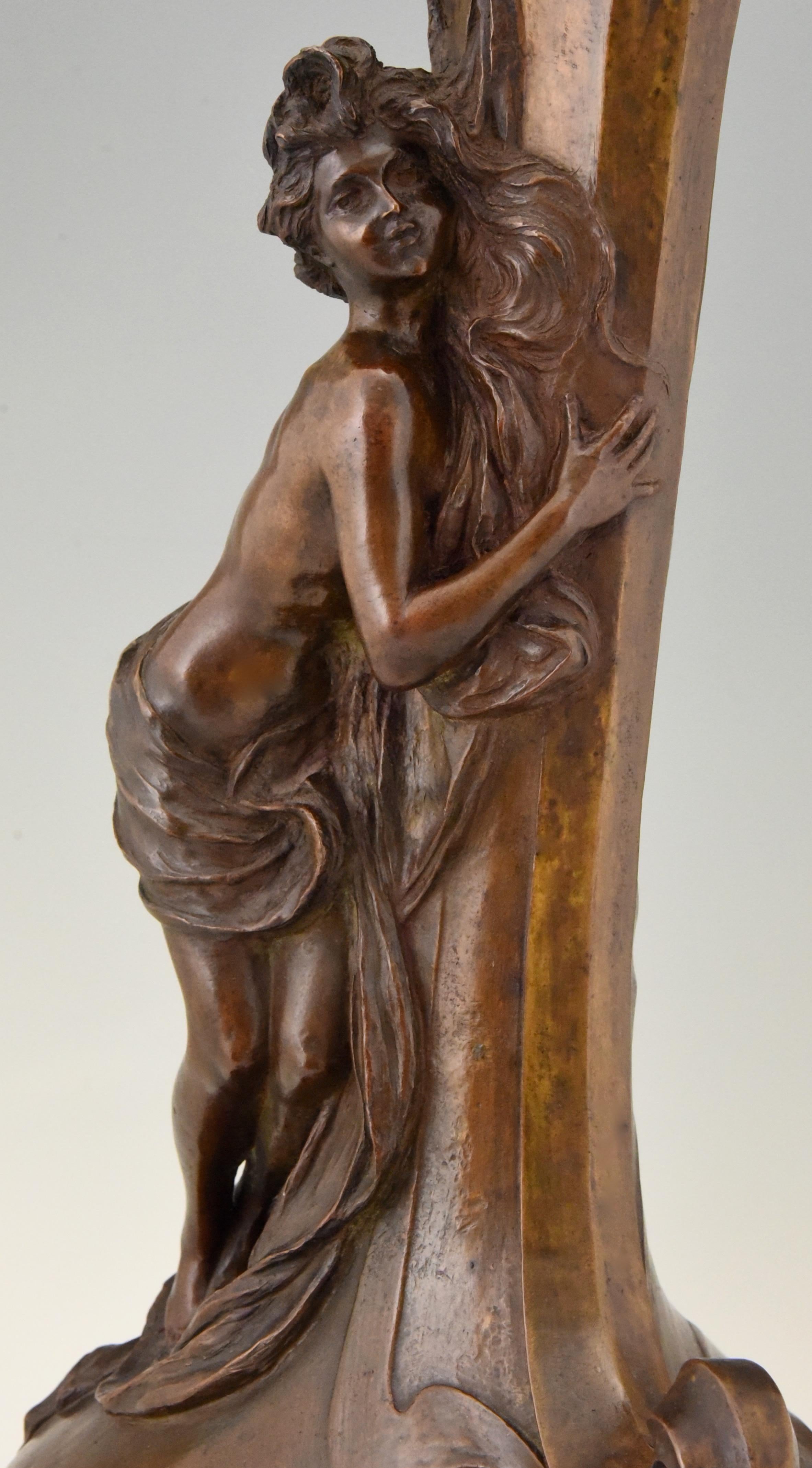 Tall Art Nouveau Bronze Vase Lady at a Fountain Lucas Madrassi, France, 1900 2