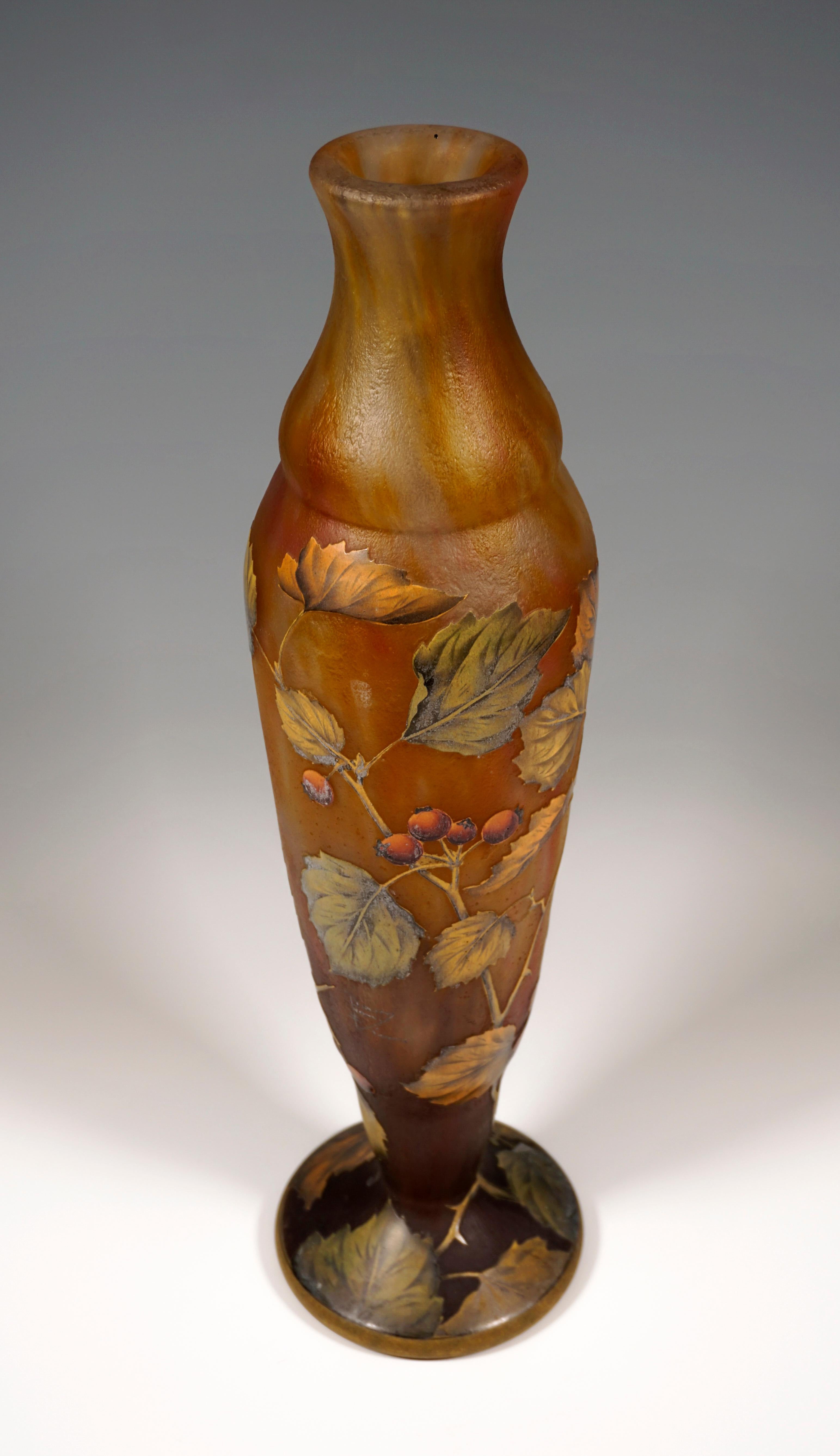 Tall Art Nouveau Cameo Vase with Rose Hip Decor, Daum Nancy, France, 1910/15 In Good Condition In Vienna, AT