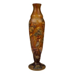 Tall Art Nouveau Cameo Vase with Rose Hip Decor, Daum Nancy, France, 1910/15
