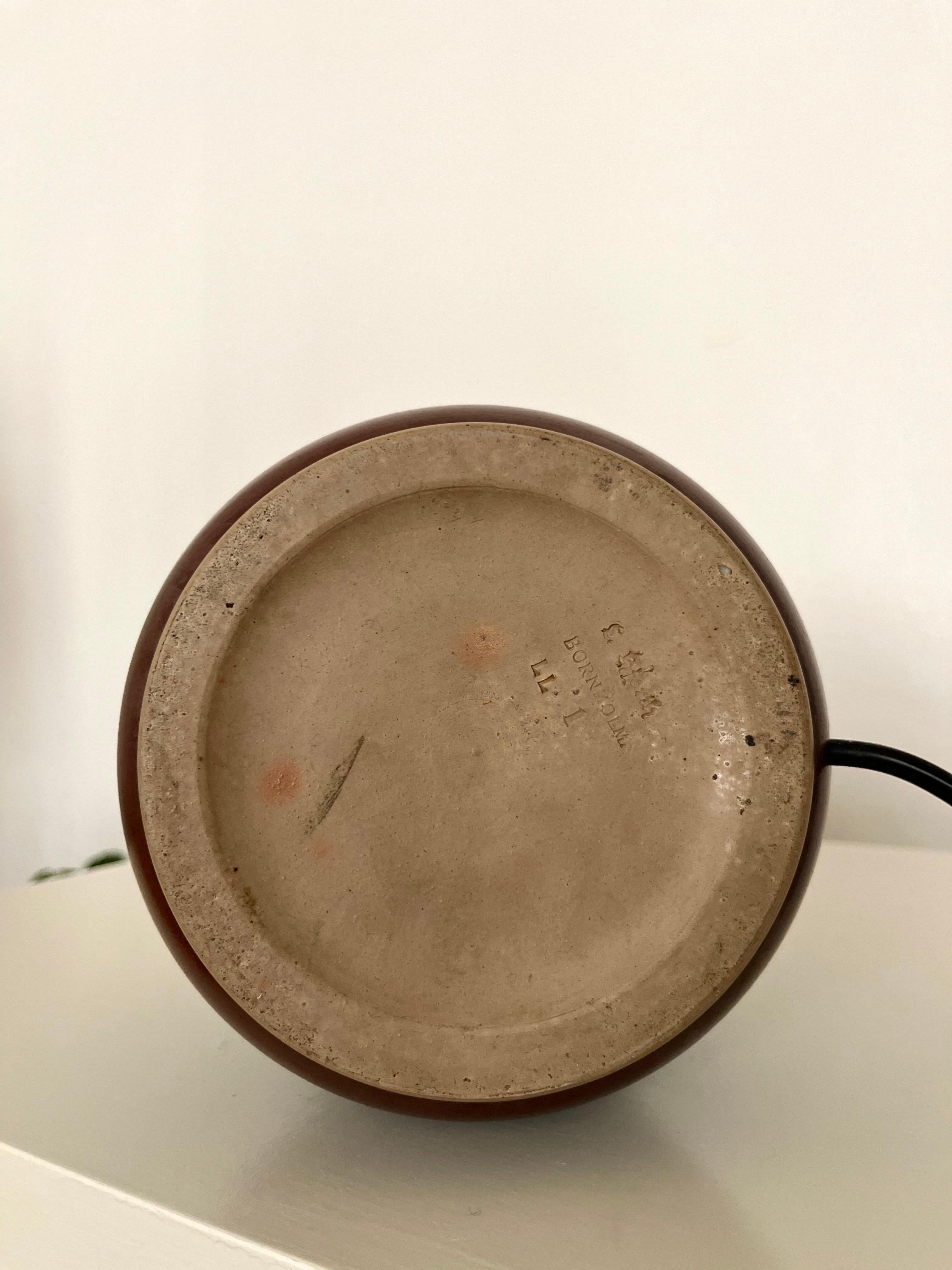 Grande lampe de table en céramique Art Nouveau décorée à la main par L. Hjorth, Danemark, années 1930 en vente 11