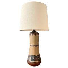 Grande lampe de table en céramique Art Nouveau décorée à la main par L. Hjorth, Danemark, années 1930