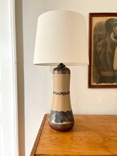 Grande lampe de table en céramique Art Nouveau décorée à la main par L. Hjorth, Danemark, années 1930