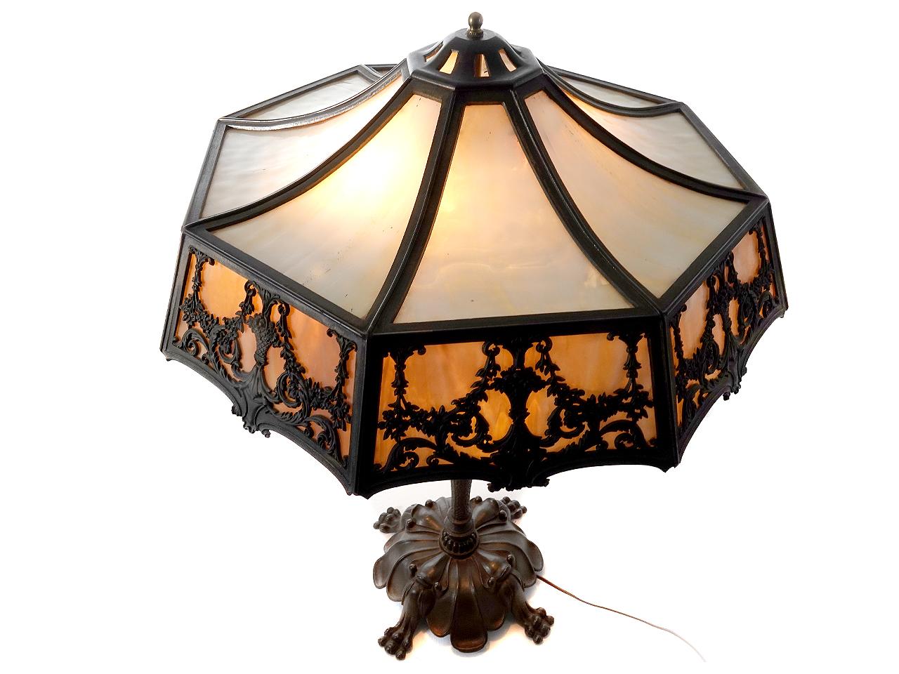 20th Century Tall Art Nouveau Table Lamp with Floral Filigree Panels
