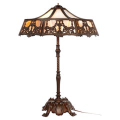 Tall Art Nouveau Table Lamp with Floral Filigree Panels
