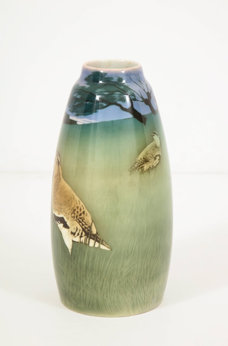 Vase Lampe Rorstrand Art Nouveau Avec Oiseaux - Porcelaine Suédoise Vintage