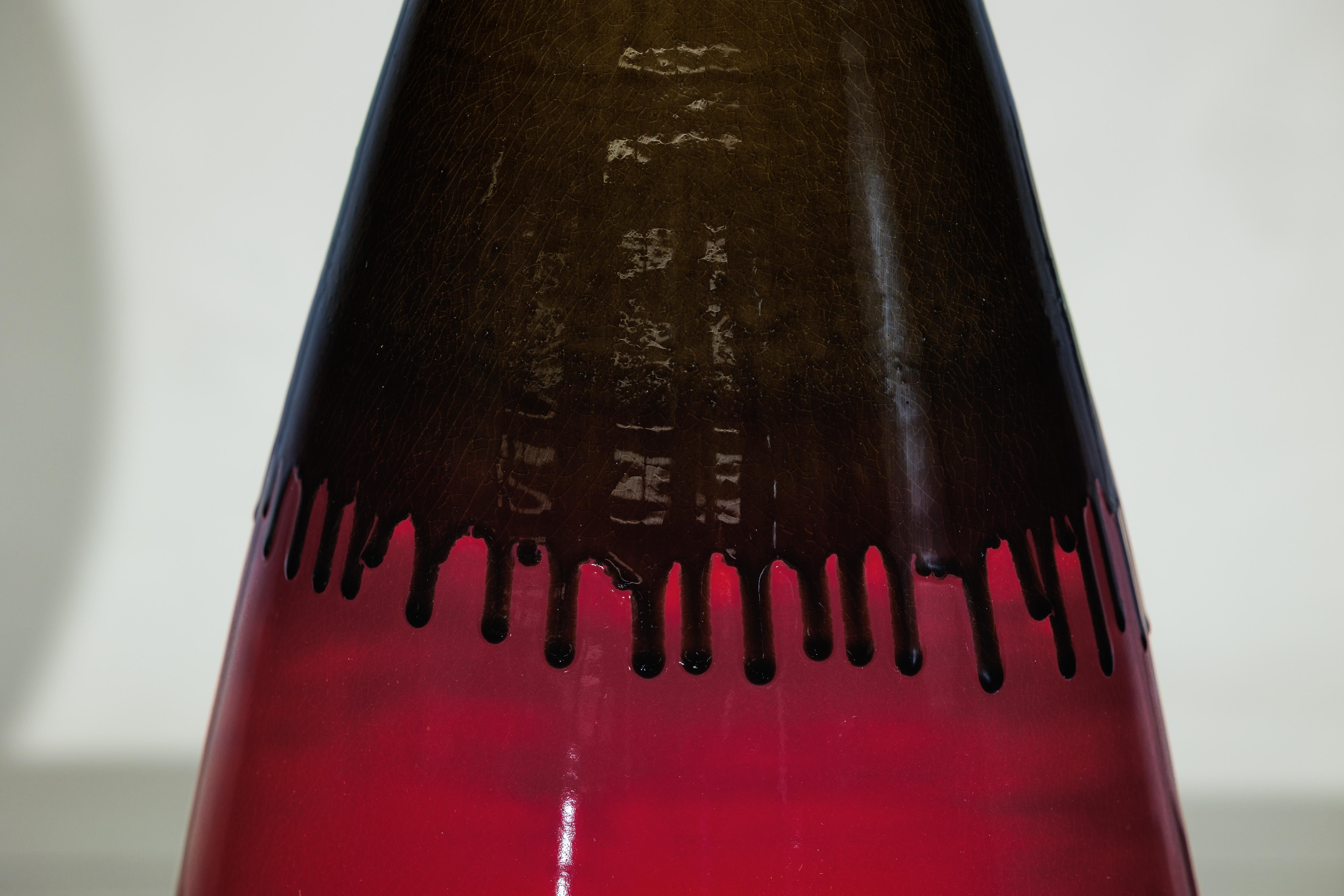 Große Vase aus Keramik in Burgund und brauner Glasur mit Teardrop Silhouette im Angebot 8