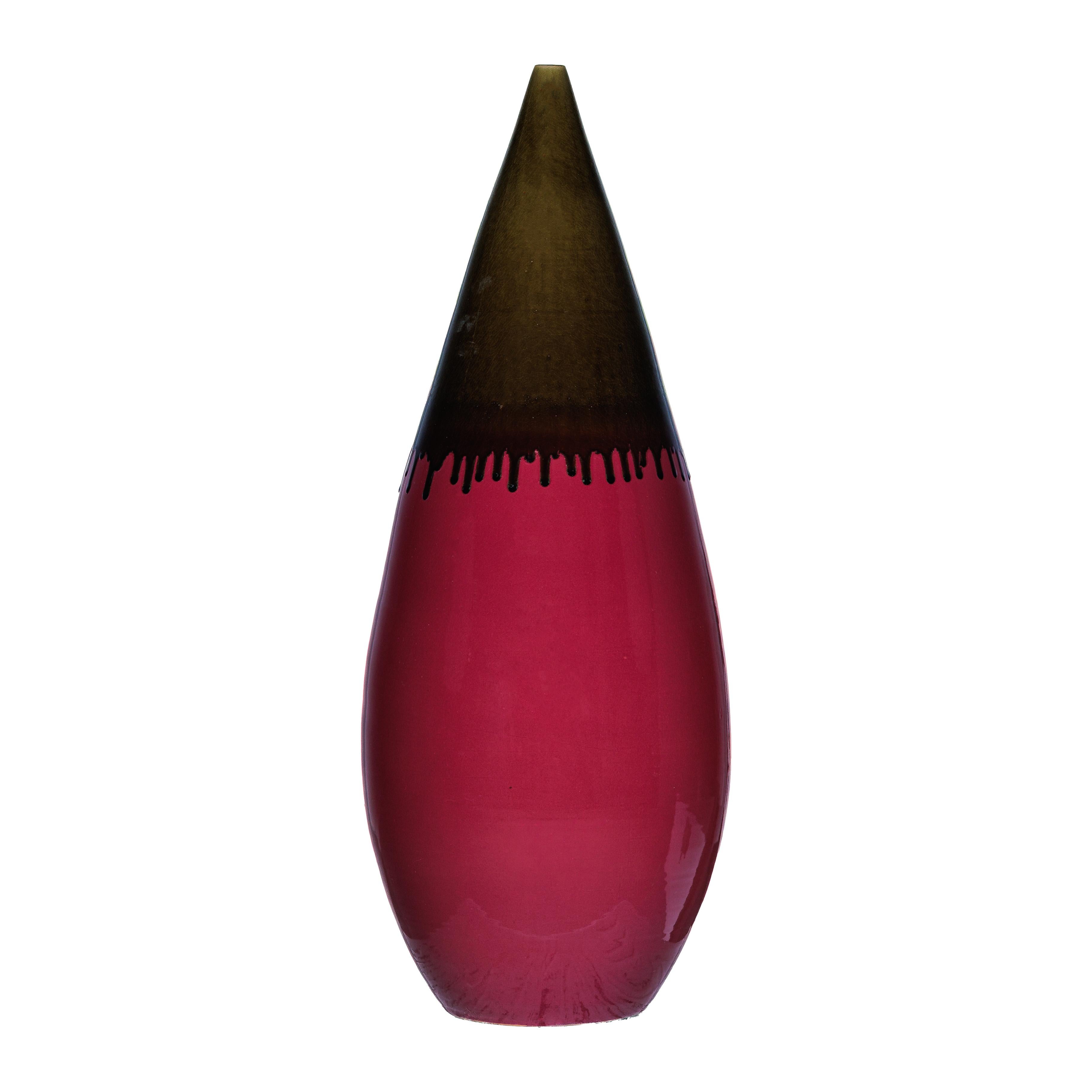 Große Vase aus Keramik in Burgund und brauner Glasur mit Teardrop Silhouette im Angebot 11