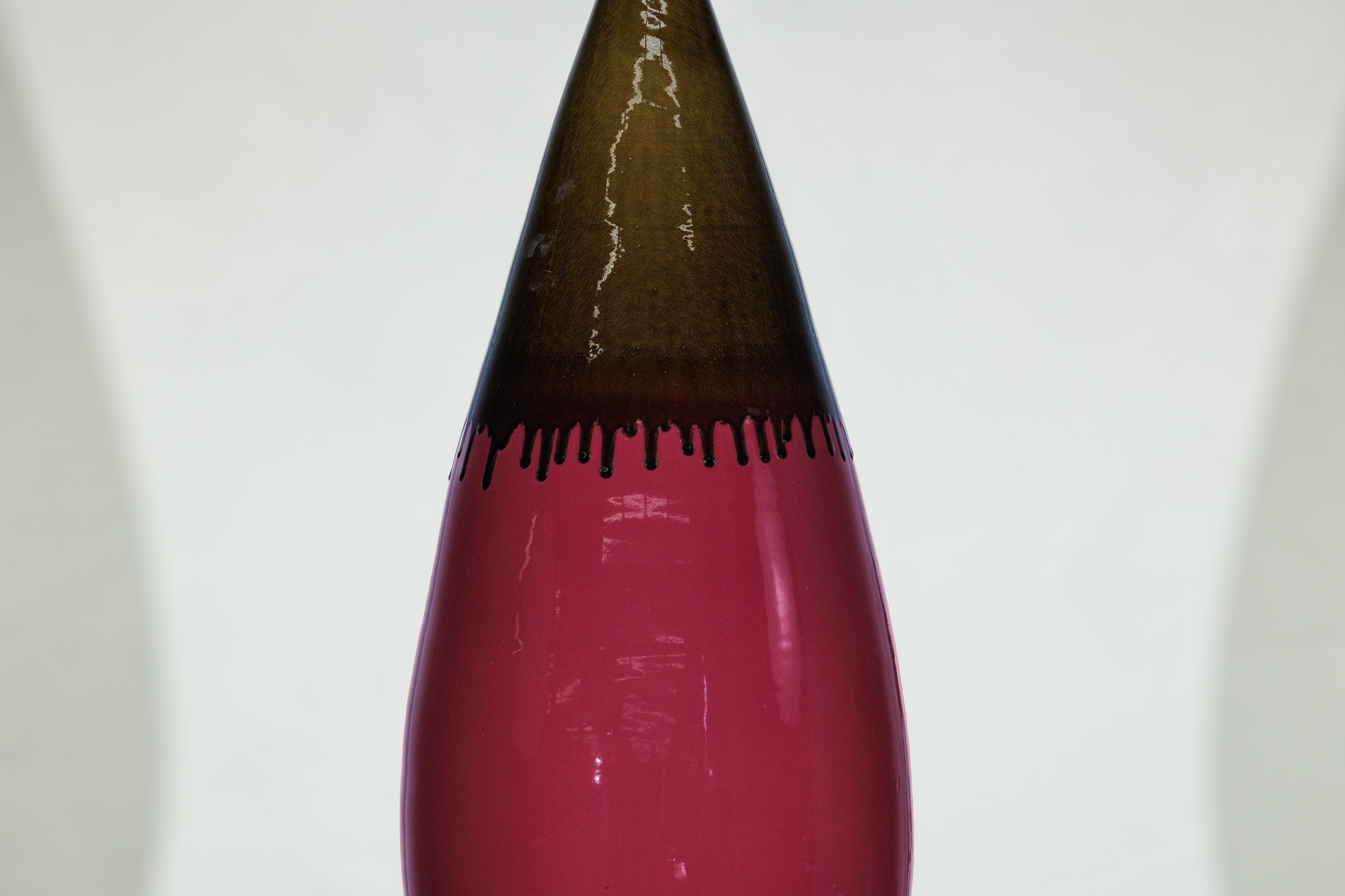 Große Vase aus Keramik in Burgund und brauner Glasur mit Teardrop Silhouette im Angebot 3