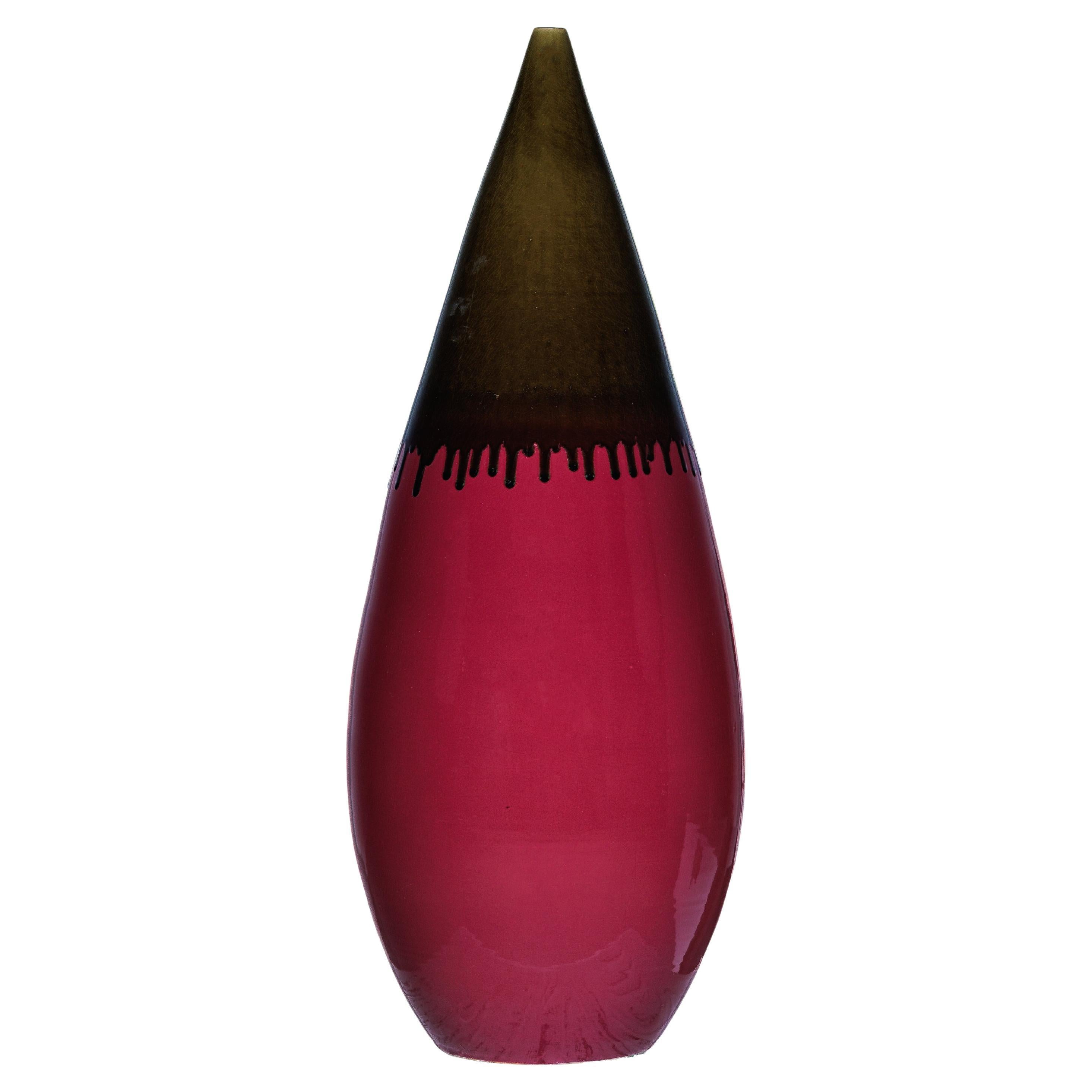 Große Vase aus Keramik in Burgund und brauner Glasur mit Teardrop Silhouette