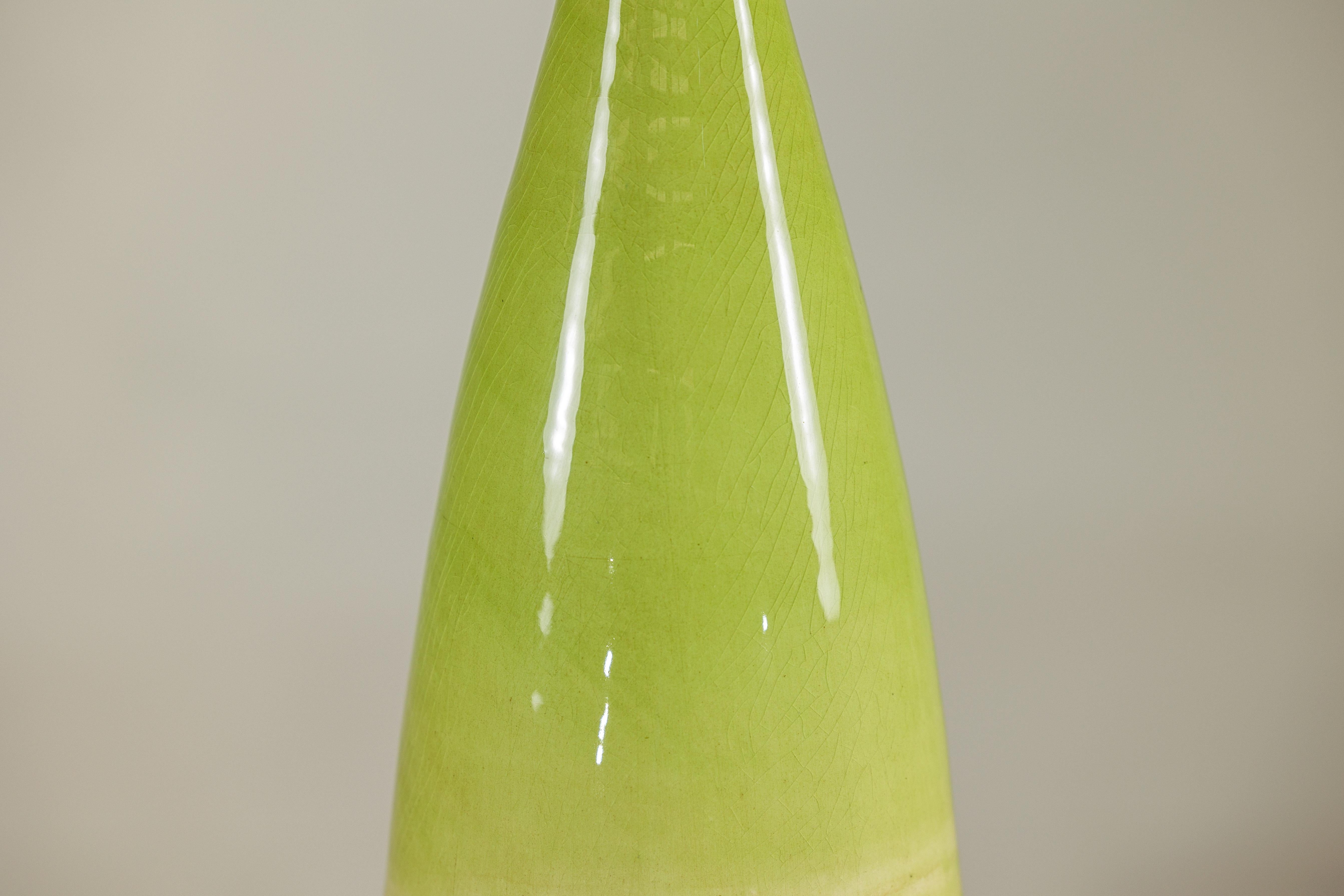 Tall Artisan Ceramic Vase with Glossy Green and Matte Brown Glaze For Sale 2
