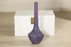 Tall Artisan Ceramic Vase with Purple Glaze and Slender Neck