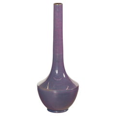 Tall Artisan Ceramic Vase with Purple Glaze and Slender Neck