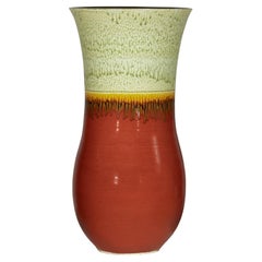 Vintage Tall Artisan Hand-Crafted Ceramic Vase with Green Drip Glaze over Red Base