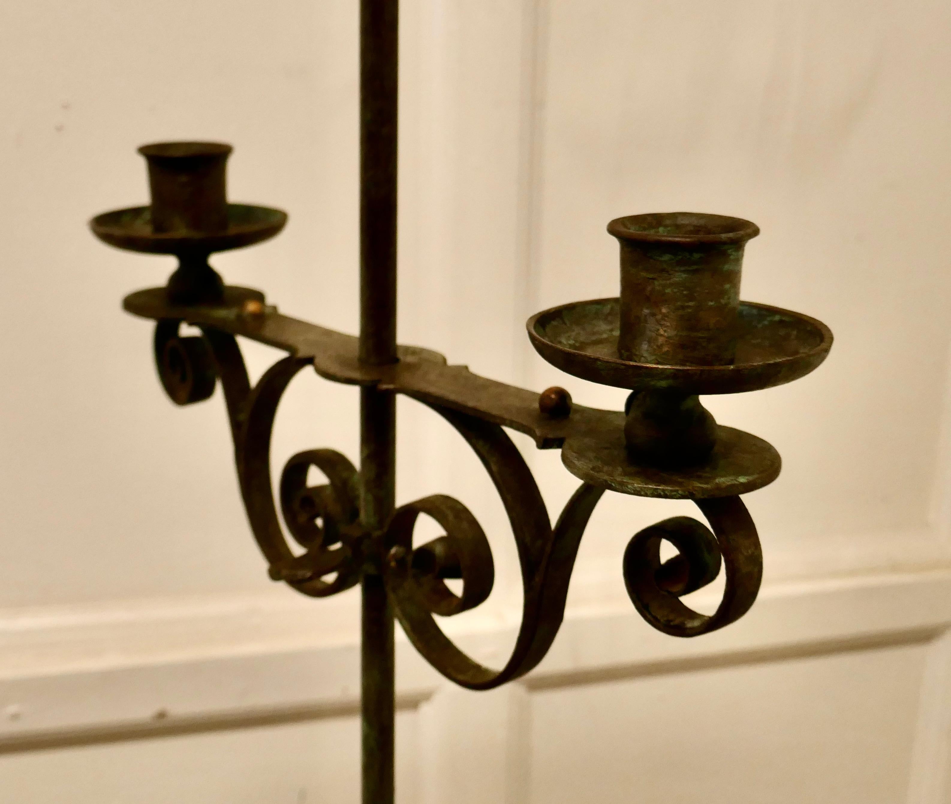 19th Century Tall Arts and Crafts Wrought Iron Candle Stick or Torchère For Sale