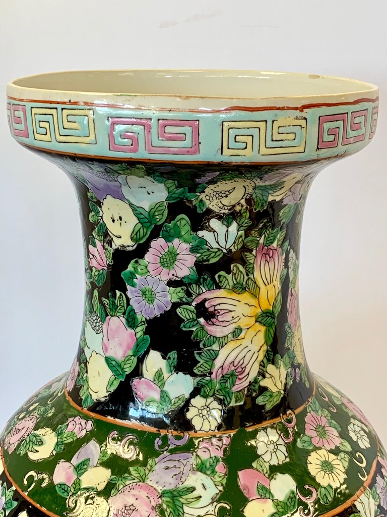 Tall Asian Rose Medallion Porcelain Urn Vase For Sale at 1stdibs