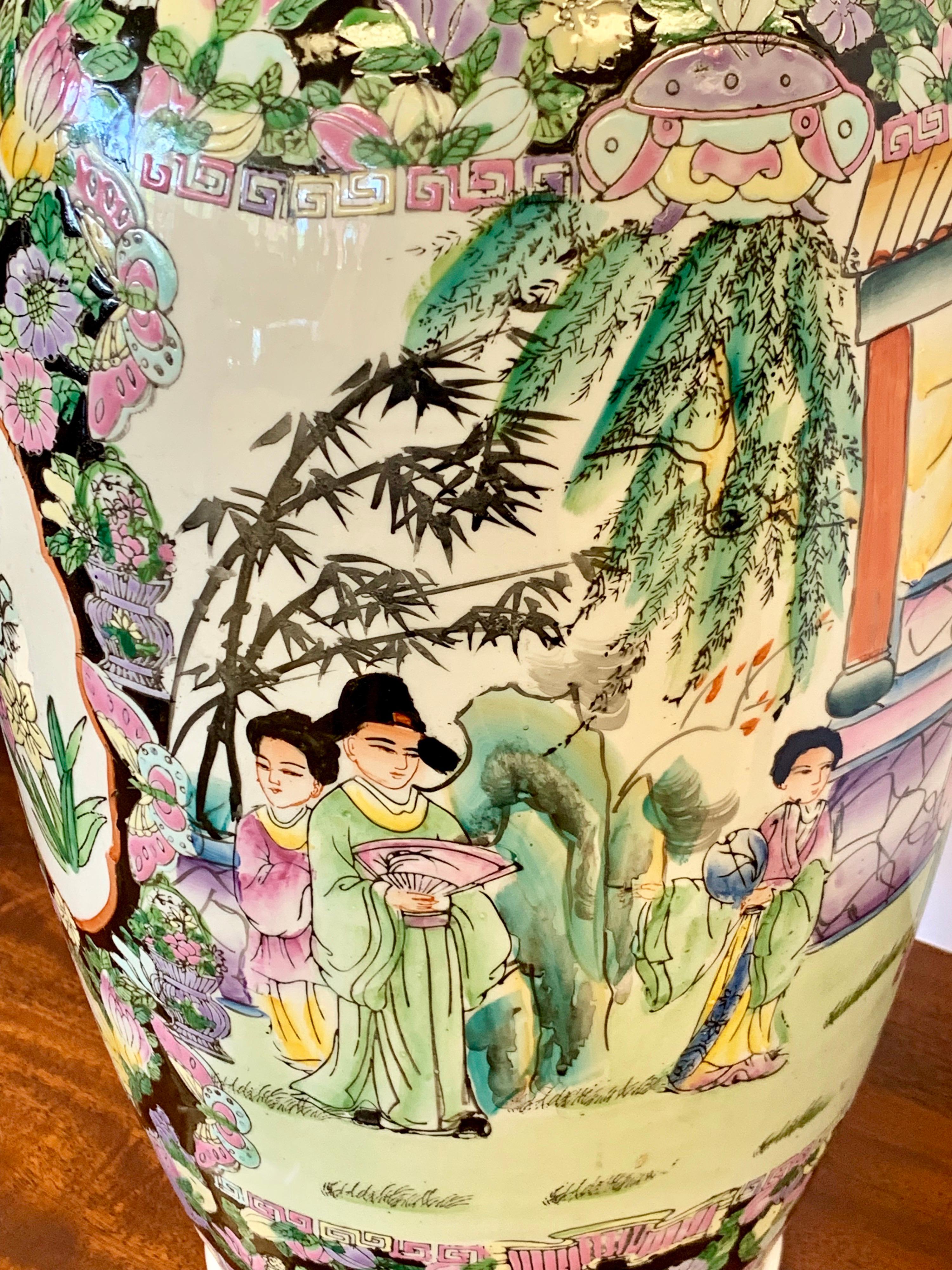 Tall Asian Chinese Famille Noir Porcelain Urn Vase 3