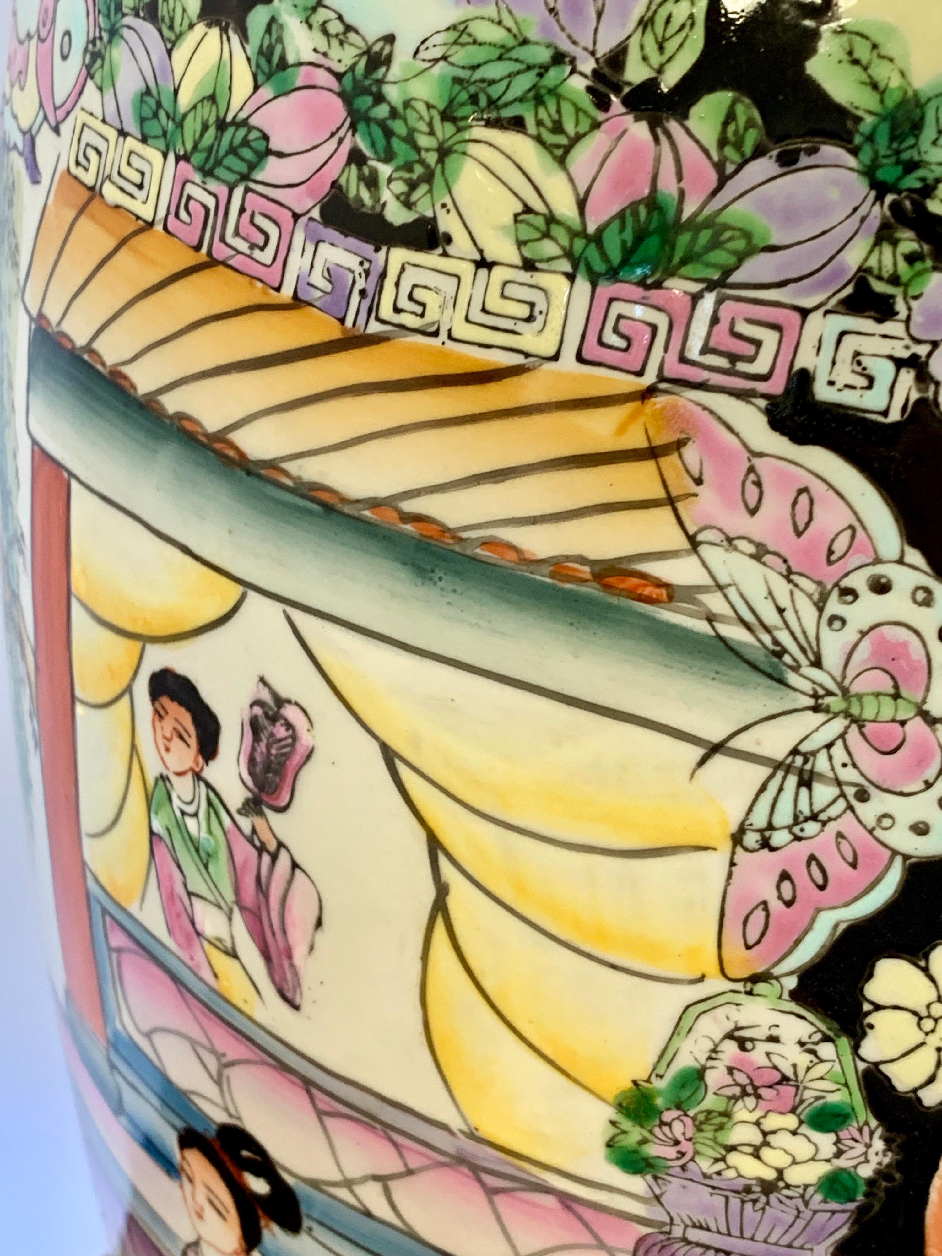 Tall Asian Chinese Famille Noir Porcelain Urn Vase 5