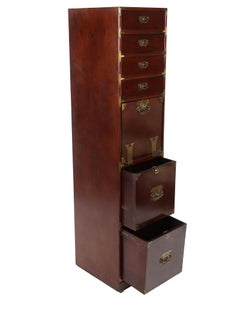 Tall Asian Style Campaign Chest & Secretary Desk With Brass Fittings