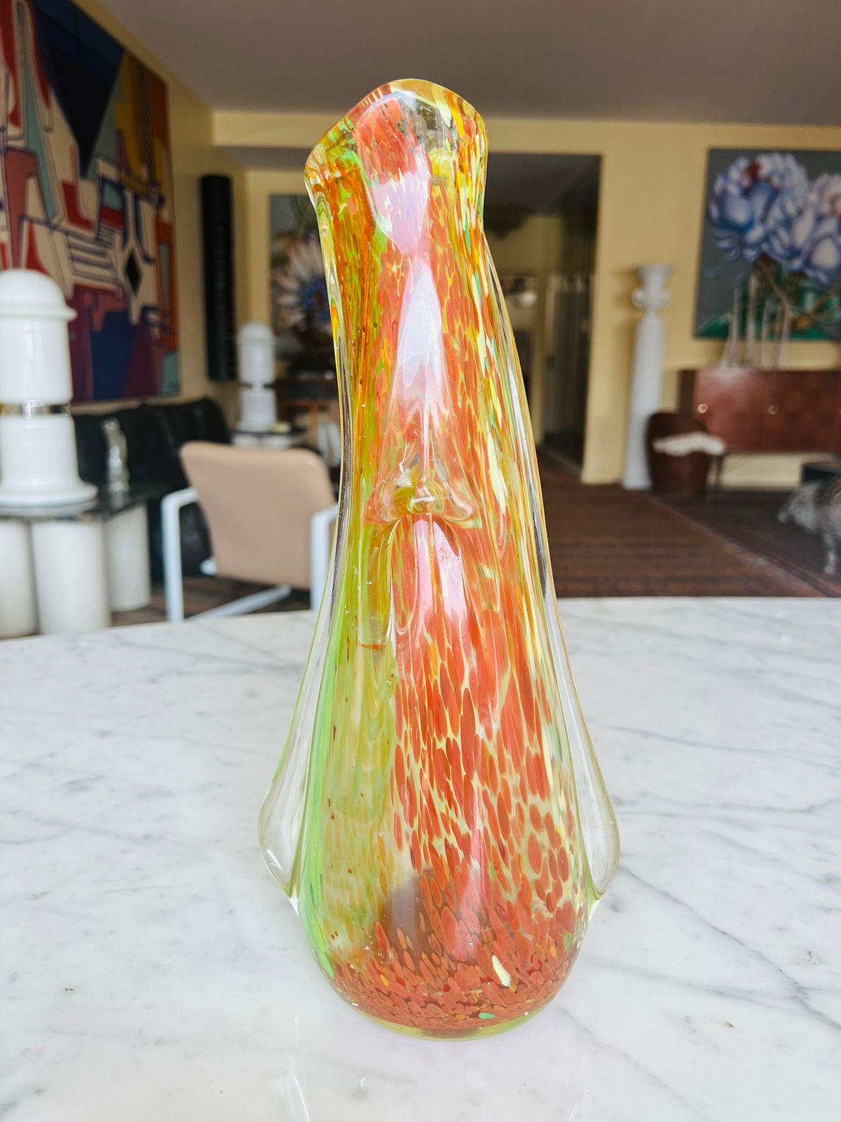Mid-Century Modern Tall Aureliano Toso Murano glass multicolor circa 1950 vase. For Sale