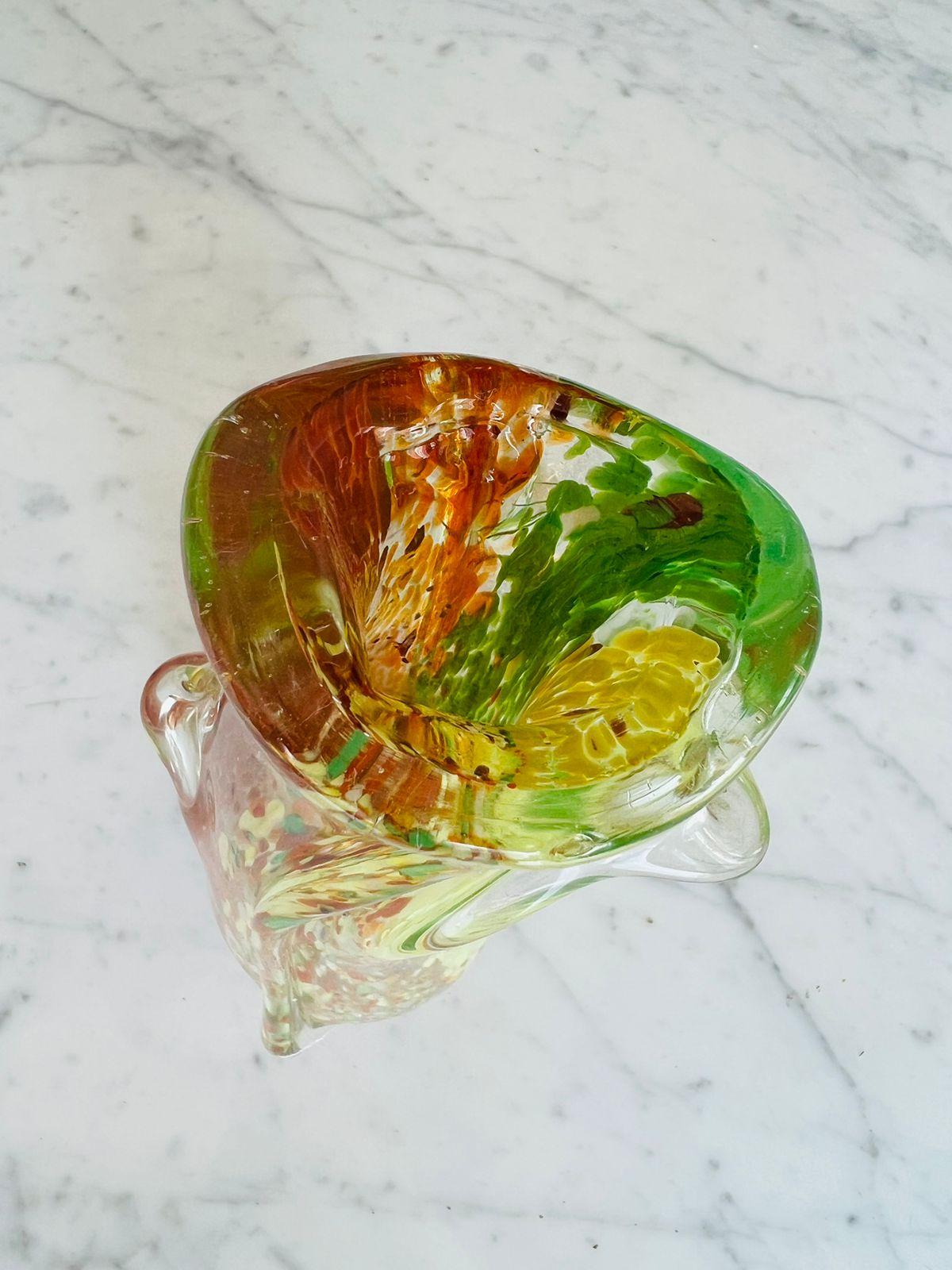 Italian Tall Aureliano Toso Murano glass multicolor circa 1950 vase. For Sale