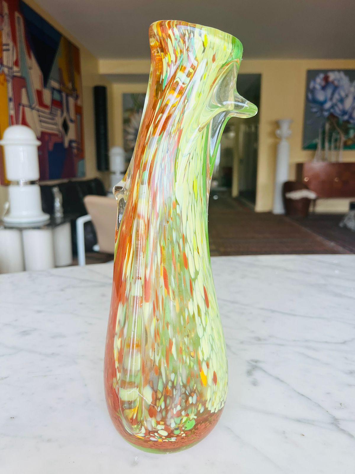 Other Tall Aureliano Toso Murano glass multicolor circa 1950 vase. For Sale