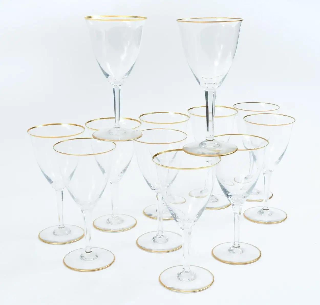 Late 20th Century Tall Baccarat Crystal Tableware Wine / Water Service / 12 People For Sale